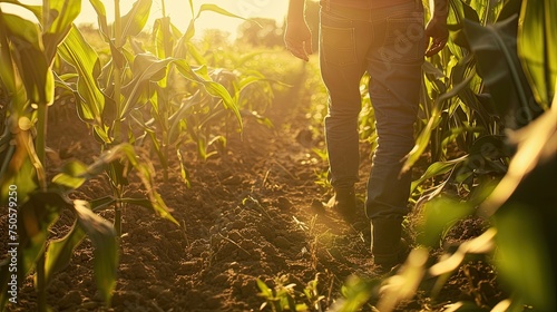 a young farmer with a close-up photo of them diligently working in a cornfield, depicting the hands-on approach and commitment to agriculture.