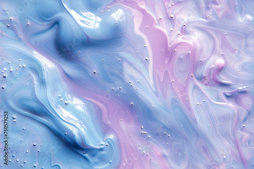 Acrylic wet paint background, with volume, splash and swirls in lilac and blue.