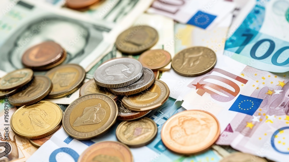 Euro Banknotes and Coins Currency Concept Euro Banknotes and Coins Currency Concept