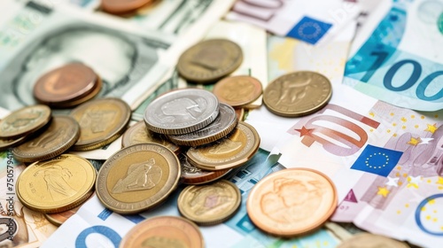 Euro Banknotes and Coins Currency Concept