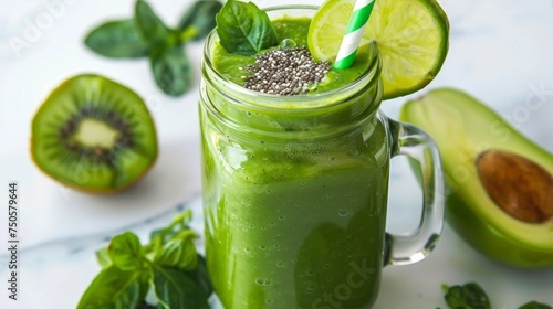 Nutritious green smoothie with chia seeds, healthy eating and lifestyle