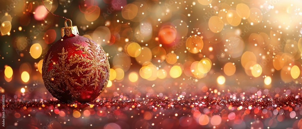 Festive Christmas Bokeh: Shiny Red and Gold Decorations Festive Christmas Bokeh: Shiny Red and Gold Decorations