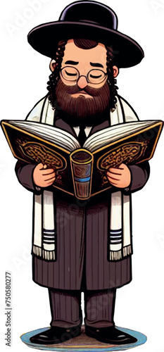 illustration of a Jew reading the Torah in traditional clothing, for design photo