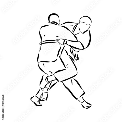 Martial arts coach, sambo, judo and wrestling. belt wrestling vector sketch photo