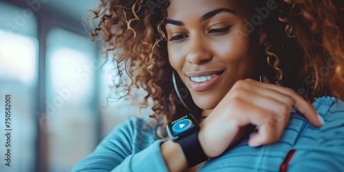 Woman Smiling at her Smart Watch