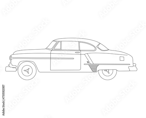 Line art drawing of a classic car from the 50s