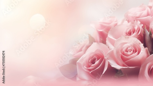 Double exposure of rose flowers in pastel tones, greeting card template with free space for text