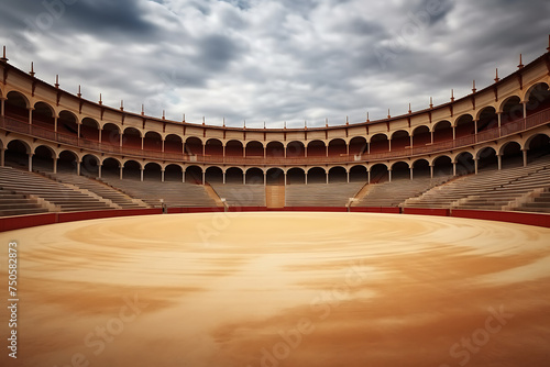 Empty round bullfight arena in Spain. Spanish bullring for traditional performance of bullfight photo