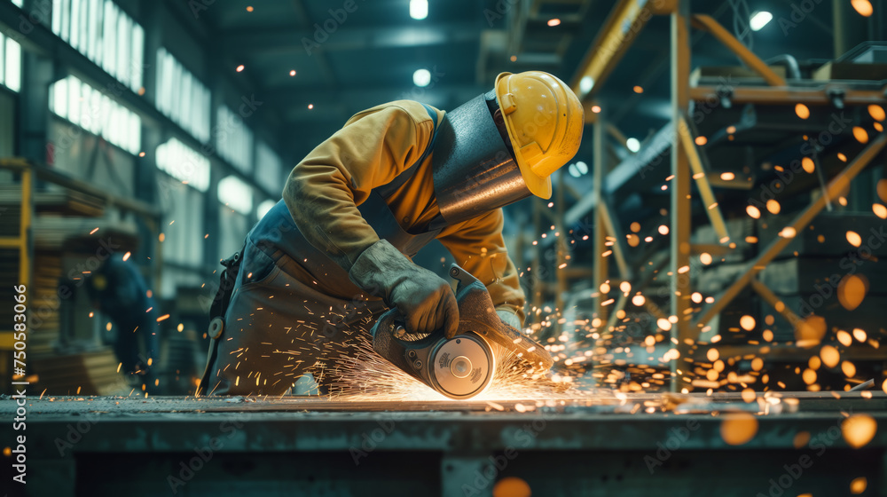 Expert Technician Using Circular Saw Grinder on metal and Sparks coming out Expert Technician Using Circular Saw Grinder on metal and Sparks coming out