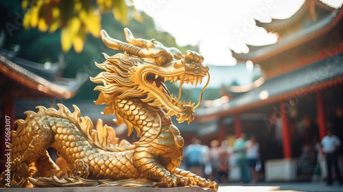 Golden Chinese Dragon in front of a temple in Kuala Lumpur, Malaysia.