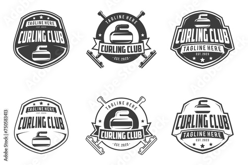 Curling logo Set of emblem badge curling sport vector design, Monochrome style badges of curling. Labels for sport teams