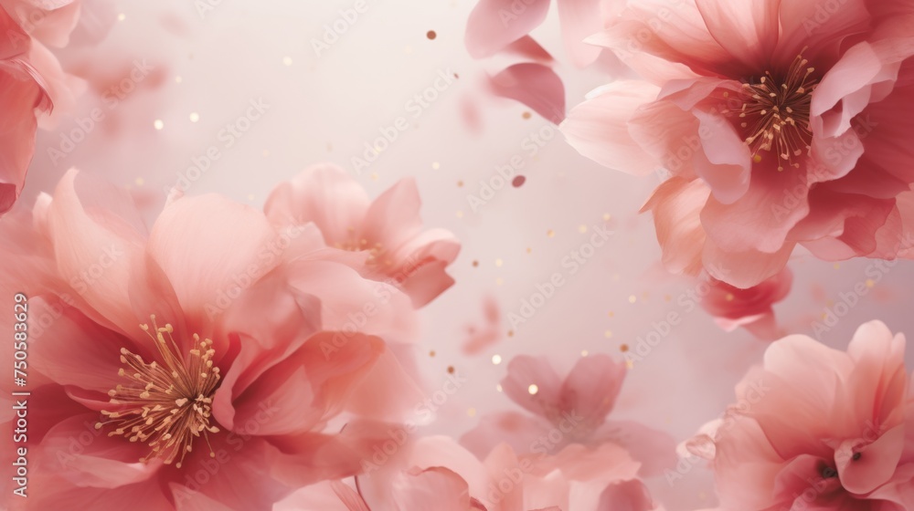 Fototapeta premium Double exposure peony flowers frame with copy space, warm bright colors, greeting card template