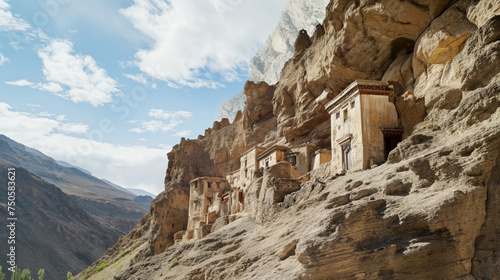  Phuktal Monastery Perched on Remote Steep Hillside, Tibetan Buddhist Architecture photo