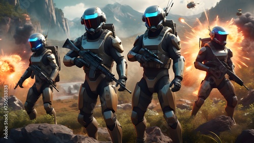 Dramatic Action Mystery Planet Group Of Heroes Clad In Sleek Futuristic Helmets
