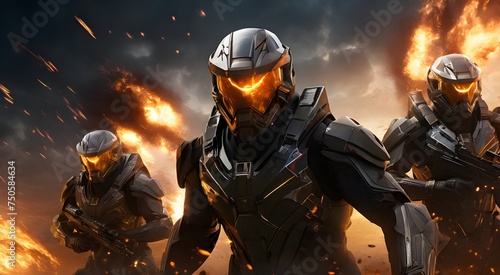 Dramatic Action Mystery Planet Group Of Heroes Clad In Sleek Futuristic Helmets