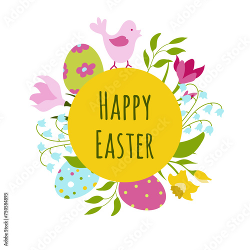 Easter poster and banner template with Easter eggs and flowers .Vector design in a flat style.Promotion and purchase template
