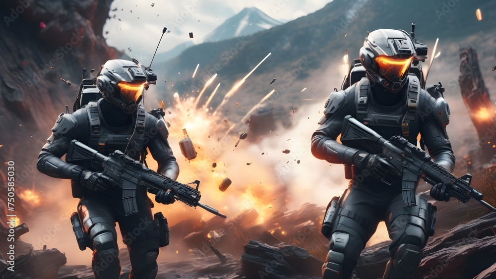 Dramatic Action Mystery Planet Group Of Heroes Clad In Sleek Futuristic Helmets Dramatic Action Mystery Planet Group Of Heroes Clad In Sleek Futuristic Helmets
