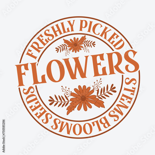 Freshly picked flowers stems blooms seeds Spring T Shirt Design  retro graphics flower illustration