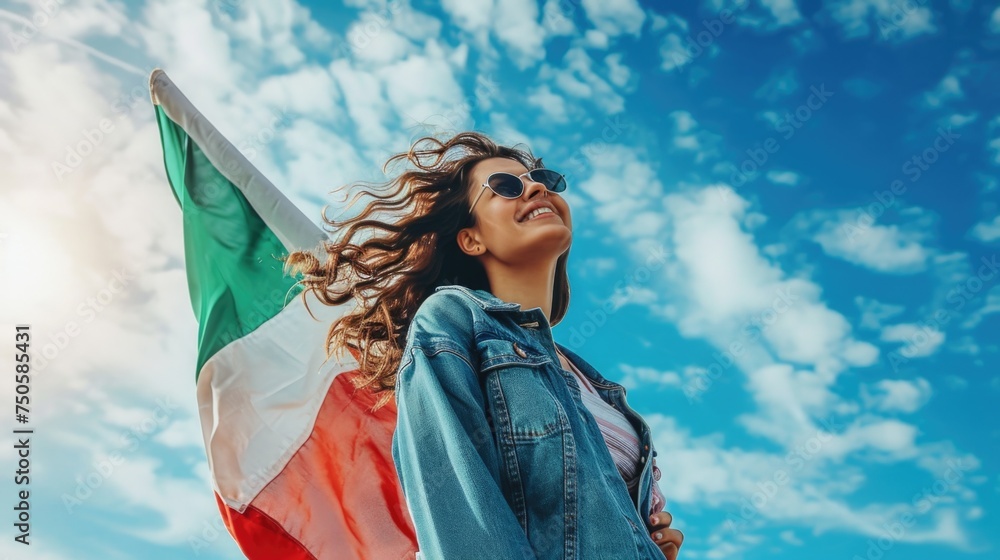 Fototapeta premium happy woman with italian flag, happy independace day
