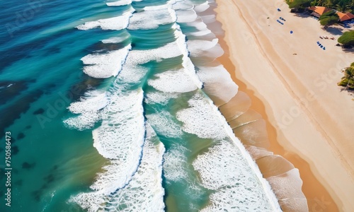 Spectacular top view from drone photo of beautiful beach with relaxing sunlight,