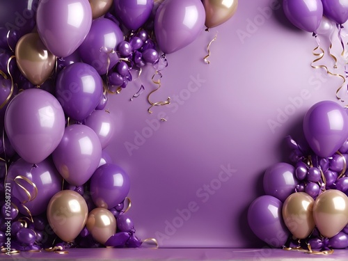 purple background with balloons, luxurious. copy space. for postcards, advertisements. place of the text