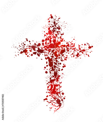 Red religious cross. bloody cross, hand drawing. Not AI, Vector illustration