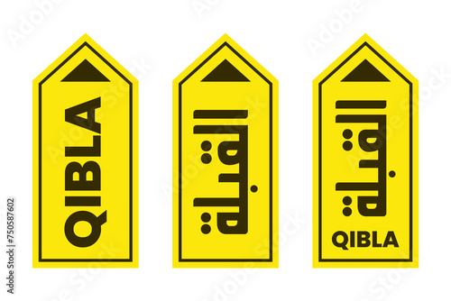 set of qibla sign direction for mosque or prayer room isolated