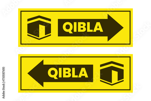 set of qibla sign direction for mosque or prayer room isolated