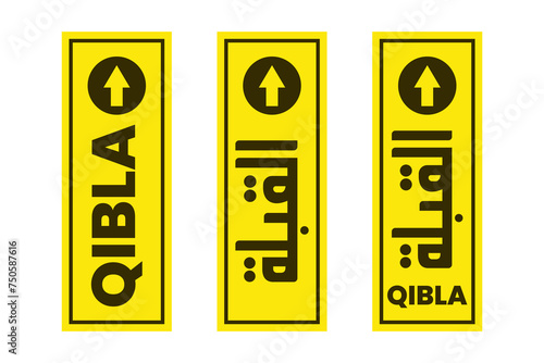 set of qibla sign direction for mosque or prayer room isolated