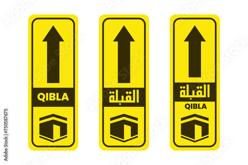 set of qibla sign direction for mosque or prayer room isolated