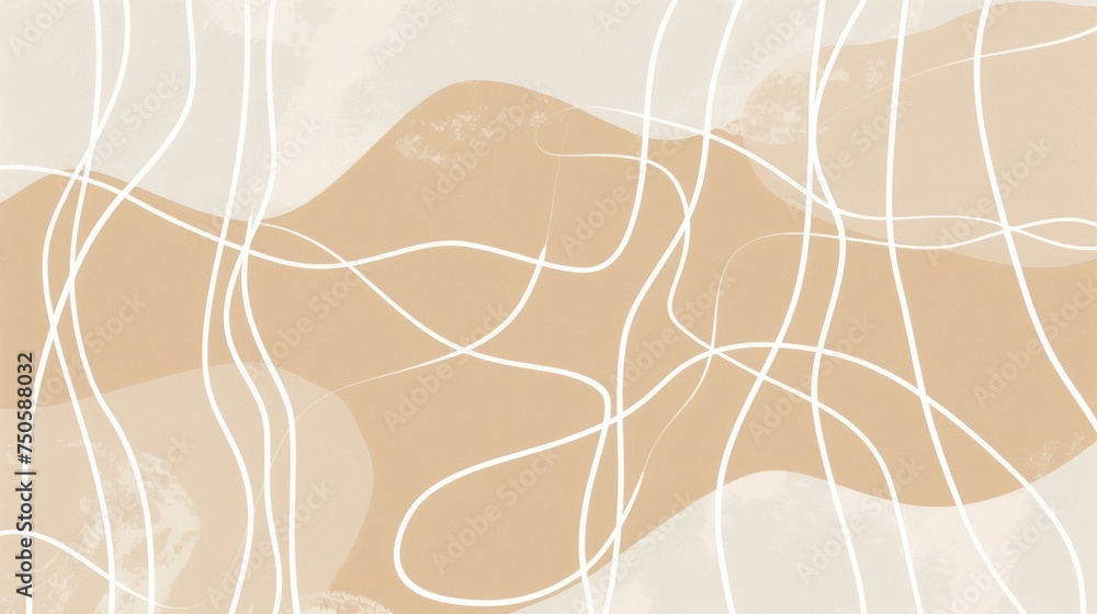 Obraz premium aesthetic shapes, abstract line art, white lines, beige background, space between elements, simple