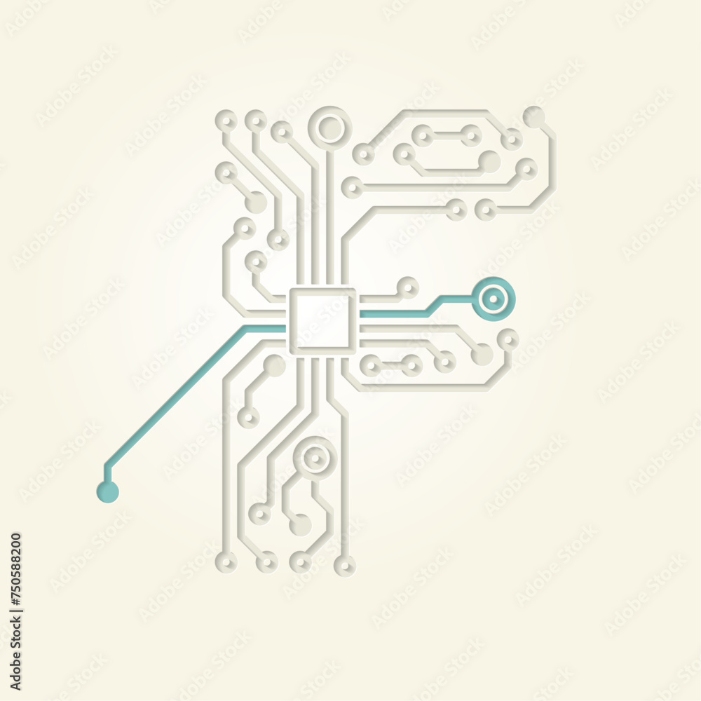 F (Initial Letter) created with electronic conductive tracks - Cut Out Infographic Design F (Initial Letter) created with electronic conductive tracks - Cut Out Infographic Design
