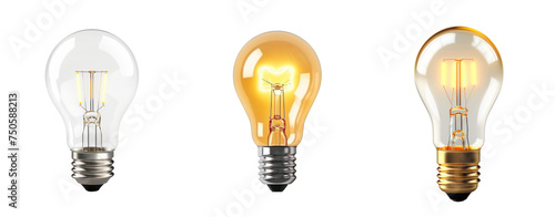 Set of yellow light bright bulb on white background photo
