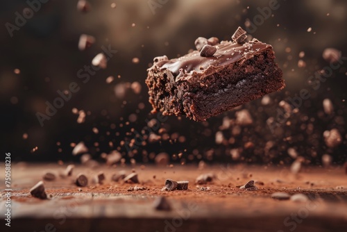 Chocolate cake with chocolate pieces photo