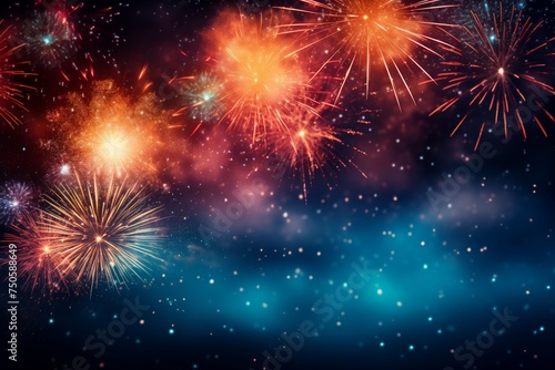 beautiful colorful fireworks on drak sky background