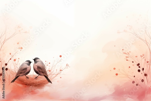 Couple cute bird on blurred nature background for cute design