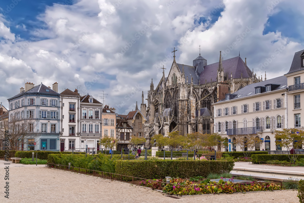 Square with Basilica of Saint Urban, Troyes, France