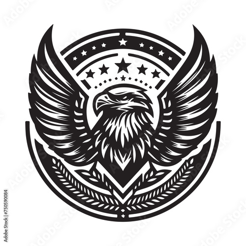 black and white eagle badge vector logo illustration | Eagle badge design | American Eagle badge logo vector