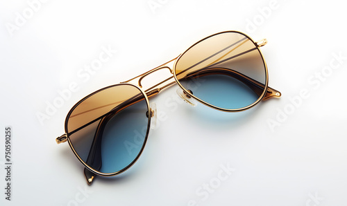 Sunglasses crafted with plastic frame and protective lenses. Eyewear isolated on light background representing chic summer unisex accessory