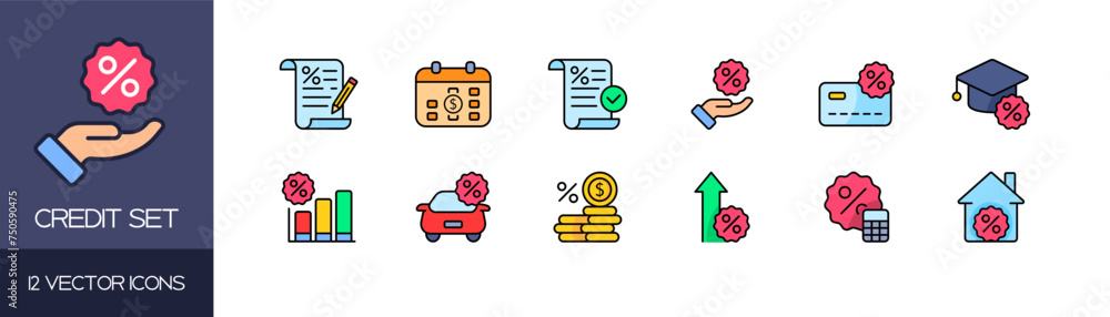 Credit icon set. Flat style. Vector icons Credit icon set. Flat style. Vector icons