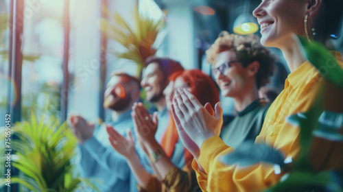 Colleagues giving a standing ovation to an awarded team member