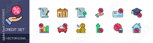 Credit icon set. Flat style. Vector icons