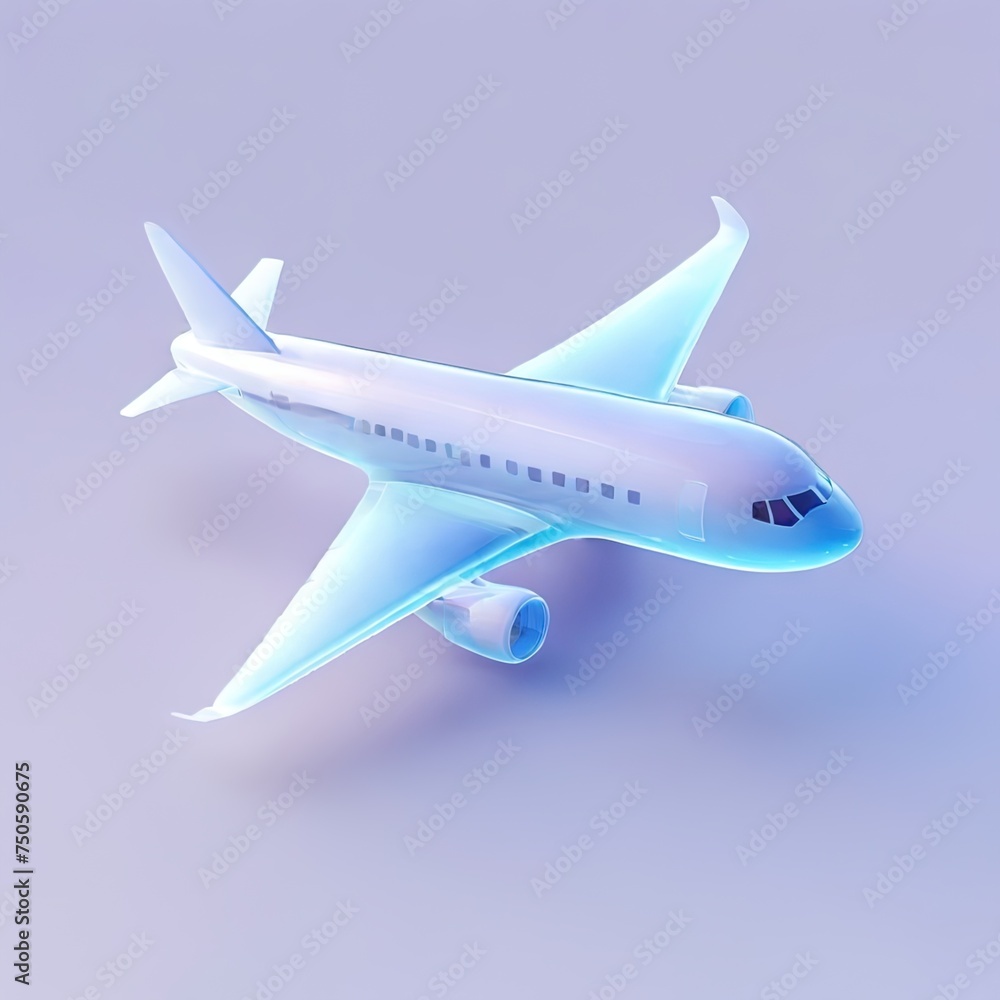 Glossy stylized glass icon of airplane, plane, jet, aeroplane
