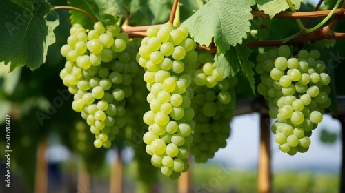 Wallpaper Mural Macro view of hanging green grapes on vineyard branch with lush green leaves in the background Torontodigital.ca