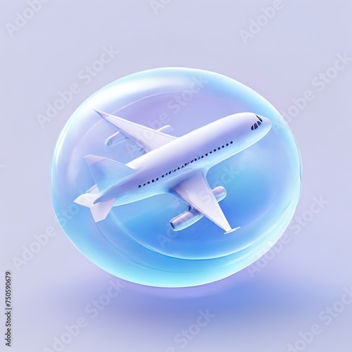 Glossy stylized glass icon of airplane, plane, jet, aeroplane 