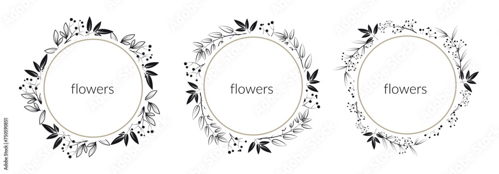 Set of flowers illustrations, graphic element for designer, logo, sticker, sign and symbol, frame, jar sticker
