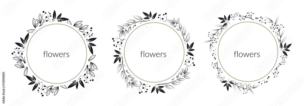 Set of flowers illustrations, graphic element for designer, logo, sticker, sign and symbol, frame, jar sticker Set of flowers illustrations, graphic element for designer, logo, sticker, sign and symbol, frame, jar sticker