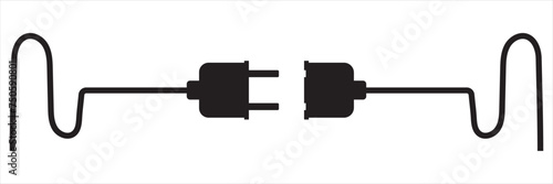Electrical power plug with a long curved cord. Current and voltage symbol.  Electric power. Vector  EPS 10.