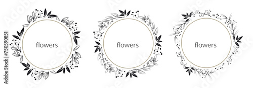 Set of flowers illustrations, graphic element for designer, logo, sticker, sign and symbol, frame, jar sticker