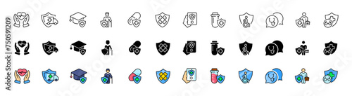 Medical icon collection. Linear, silhouette and flat style. Vector icons